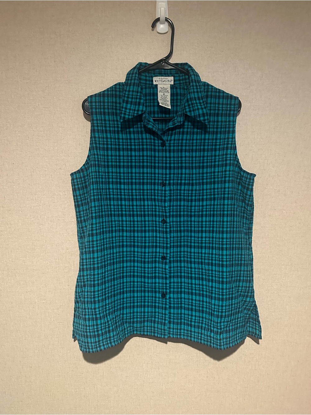 White Stag XL Teal Plaid Sleeveless Button-Down Shirt